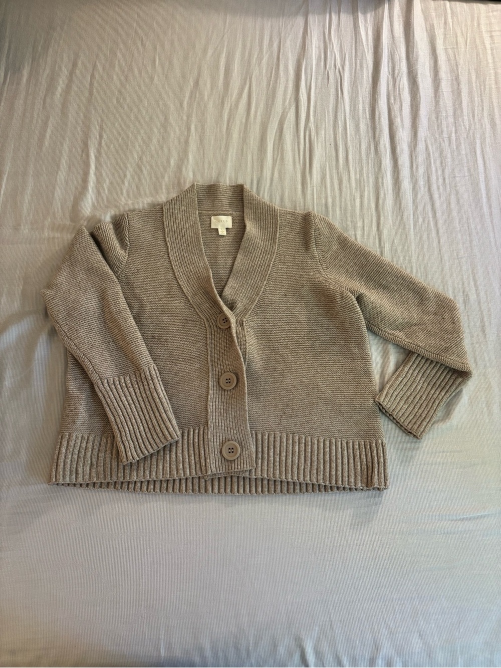 Cyrus Tan Shawl Collar Button Sweater